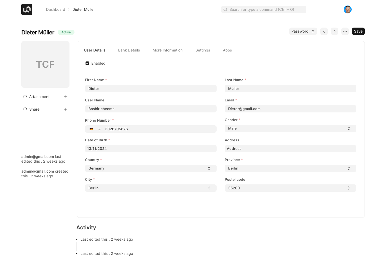 WerkIQ user details dashboard