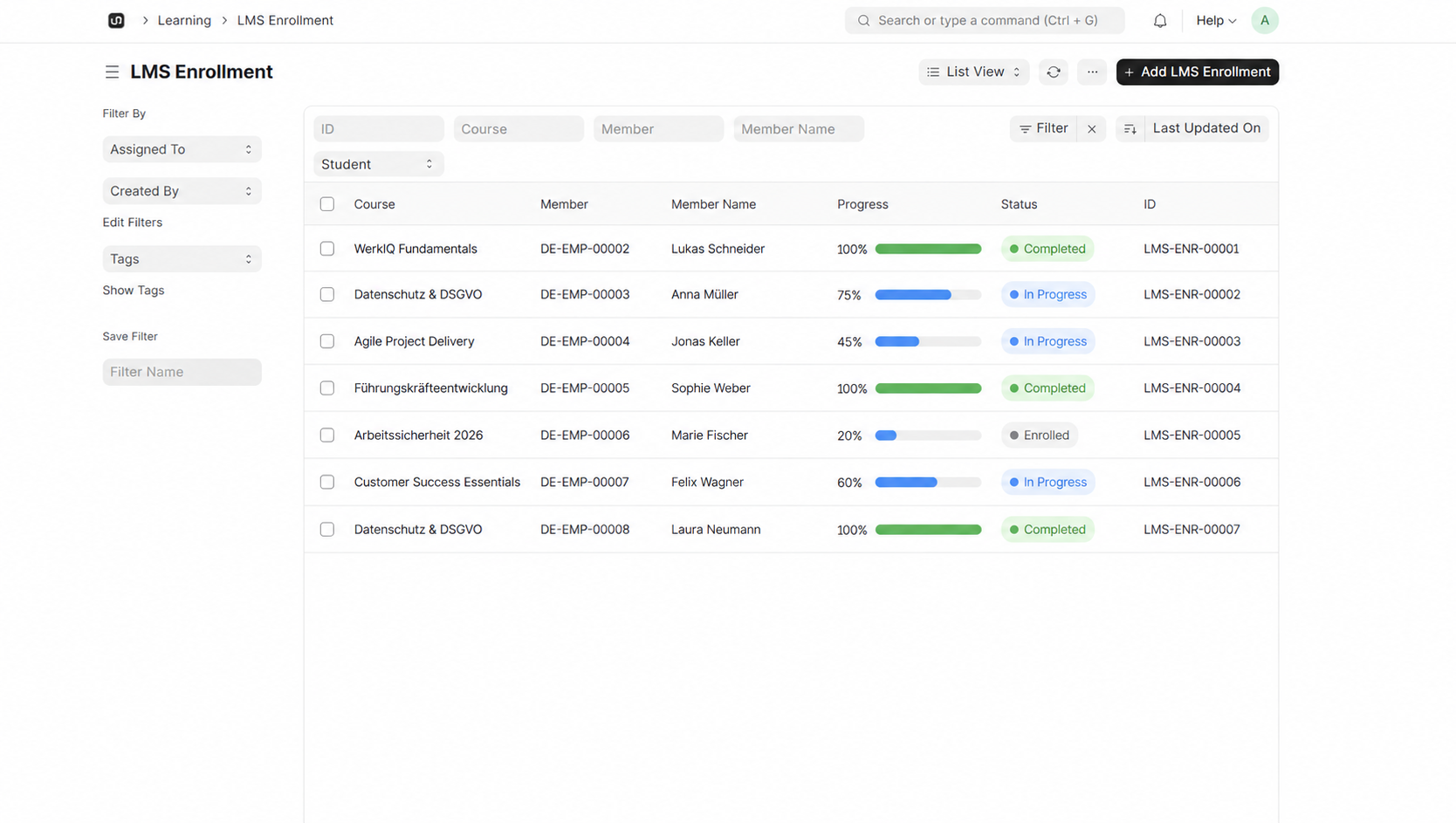 Lessons & Assessments interface in WerkIQ