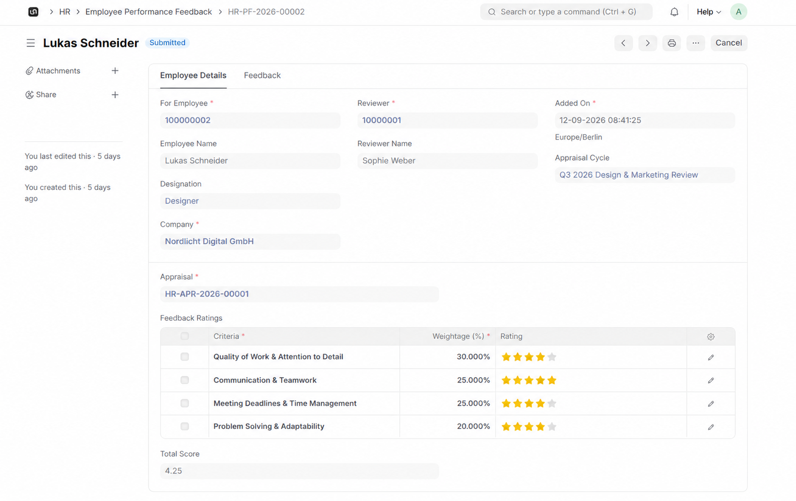 Appraisal Templates interface in WerkIQ