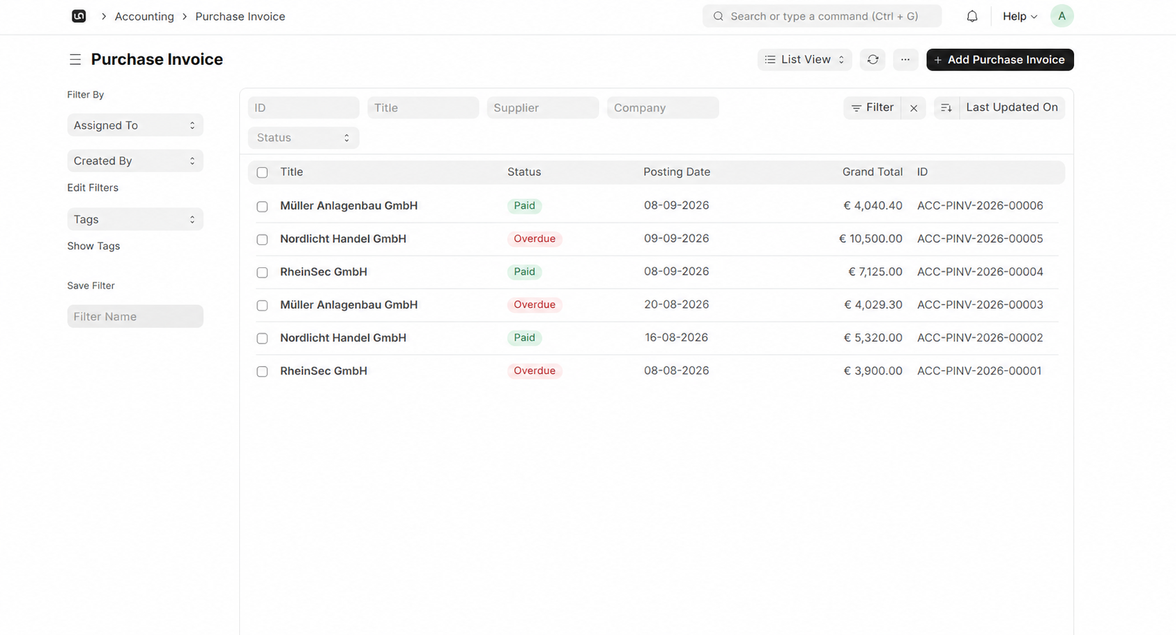 Accounts Payable interface in WerkIQ