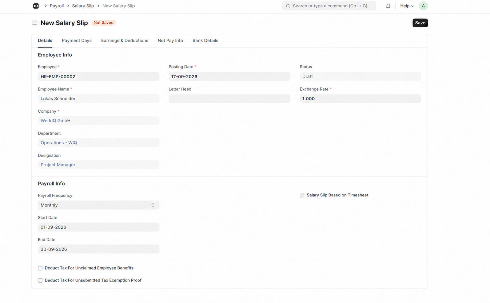 Payslip Preview interface in WerkIQ