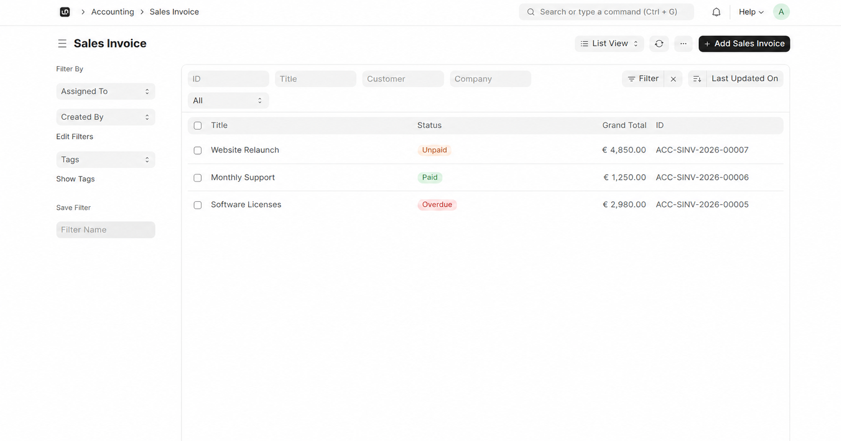 Accounts Receivable interface in WerkIQ