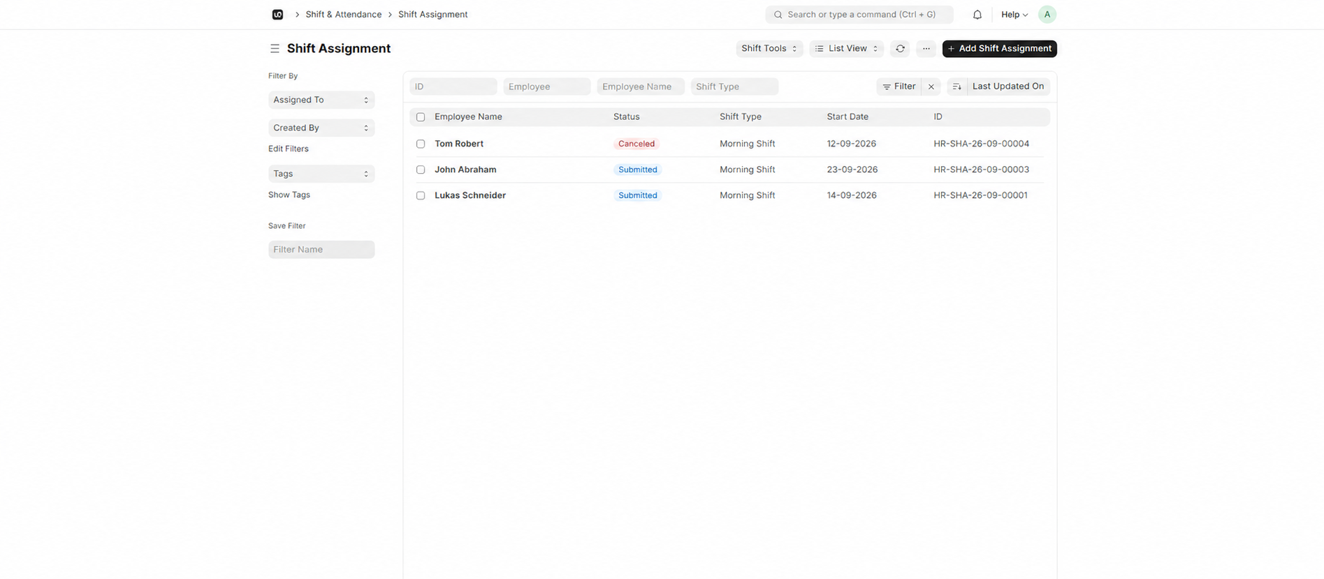 Shift Requests & Rosters interface in WerkIQ