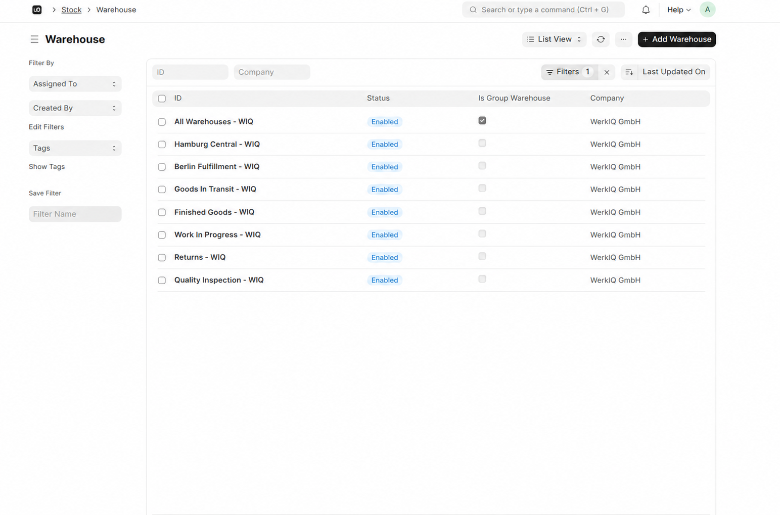 Stock Movements interface in WerkIQ