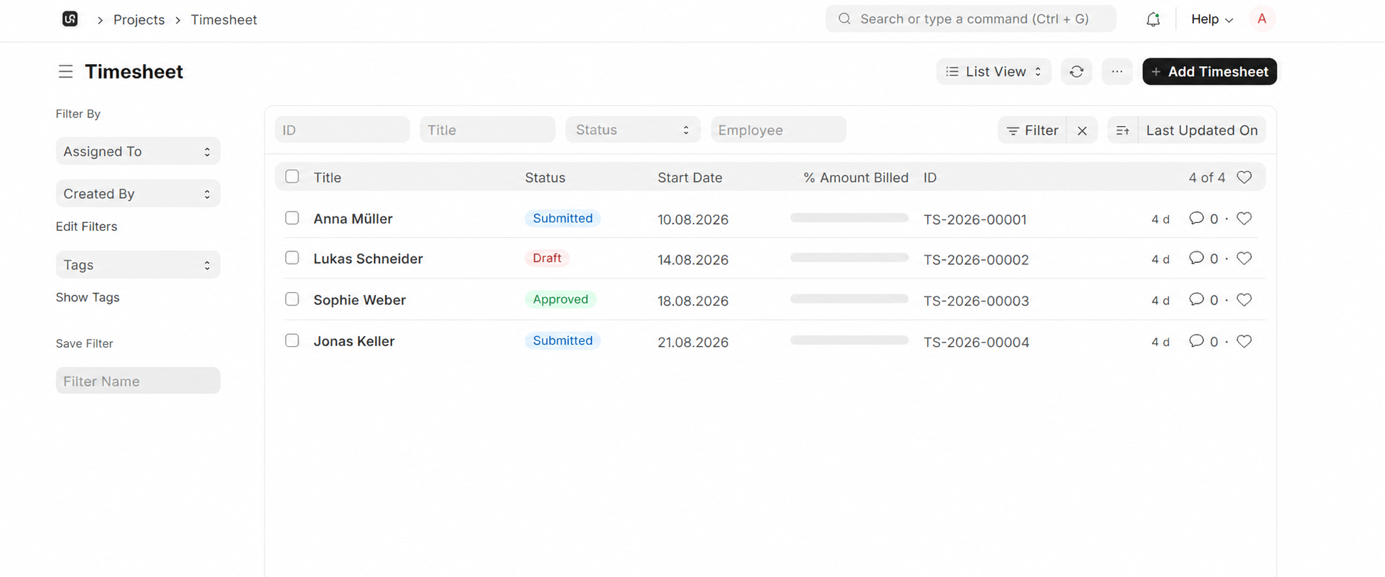 Time Entry interface in WerkIQ
