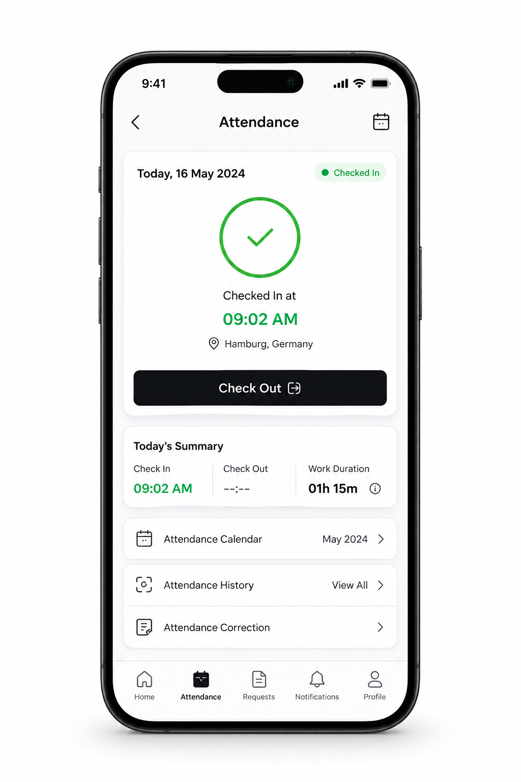 Attendance & Check-In interface in WerkIQ